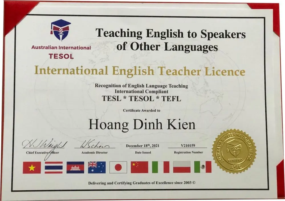 Chứng chỉ TESOL quốc tế của Hoàng Đình Kiên